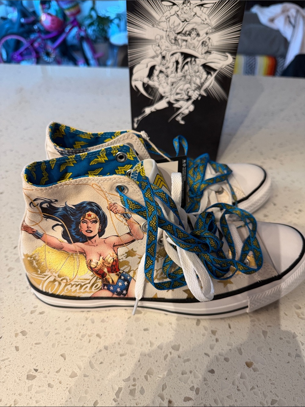 Converse Wonder Woman High Top Sneakers in White & Blue - Women’s size 10